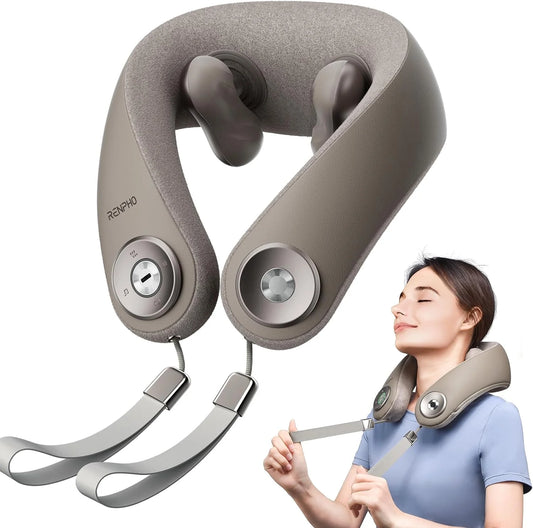 Shiatsu Cordless Neck and Shoulder Massager with Heat, Rechargeable & Hands-Free Design for Mom Dad